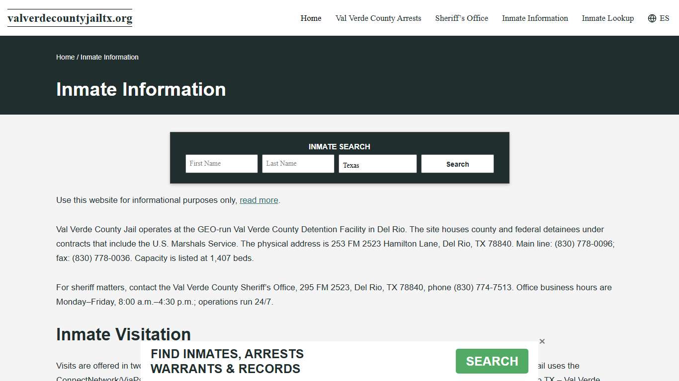 Val Verde County, TX – Jail Mail, Calls, Visitation, Inmate Money